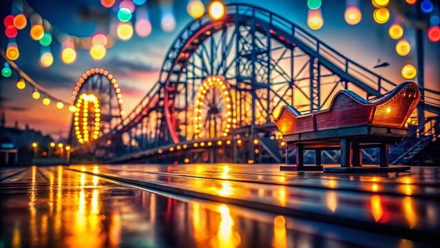 Coney Island Night Roller Coaster Ticket - Illuminated Amusement Park Ride