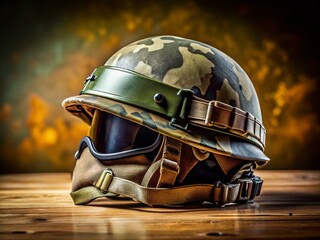 Military Helmet: Close-up View with Copy Space for Text or Logo