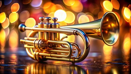 Miniature Brass Trumpet, Tilt-Shift, Shiny Metal Instrument, Musical Instrument Closeup