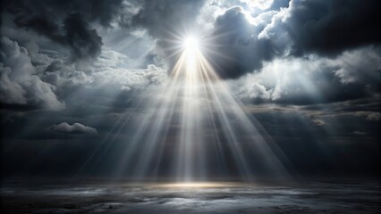 In a stark contrast of light and shadow, a sliver of sunlight breaks through a gloomy atmosphere, casting an ethereal glow on the surrounding environment , black backdrop, glow