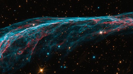 Obraz premium Cosmic Nebula, Teal and Red Celestial Cloud Formation