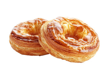 Fototapeta premium Two glazed pastries, studio shot, white background, bakery food