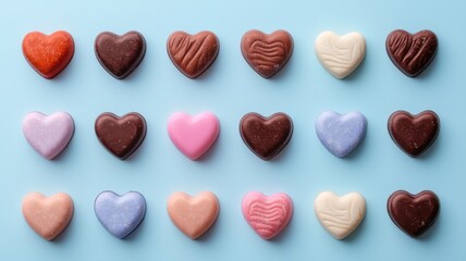 Fototapeta premium Delightful heart-shaped chocolates gourmet confectionery sweet treats colorful display close-up indulgence
