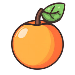 Vibrant Cartoon Orange Fruit with Leafy Stem and Glossy Finish
