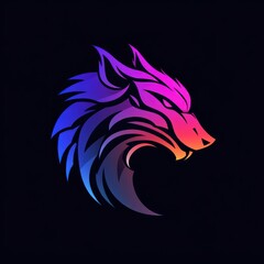 Naklejka premium Gradient wolf head logo design, digital art, dark background, gaming mascot