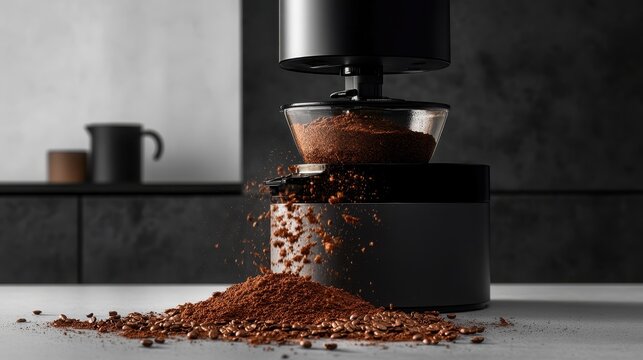 Coffee maker malfunction causes grounds to spill onto clean surface in a modern kitchen setting