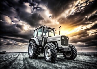Minimalist Black and White Tractor Graphic Art - High Depth of Field Stock Photo
