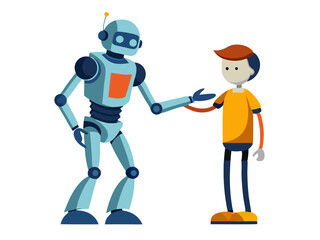 Ai robot replacing a human job on white vector image, Isolated on white background.
