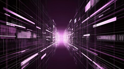 Abstract Purple Digital Corridor Data Stream Tunnel