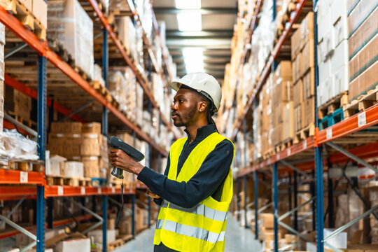 Worker scanning package with bar code reader