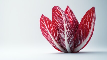Red cabbage rests elegantly on a white surface, showcasing its intricate leaf structure and vibrant color