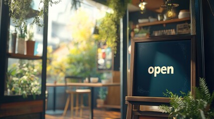 Obraz premium Show sign open on the first day of business. guarantees safety, cleanliness, open the coffee shop. Small business, welcome, restaurant, home made, family