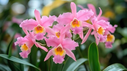 Obraz premium Vibrant Pink Orchid Flowers Blooming in a Lush Green Environment