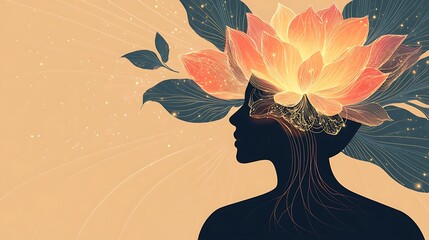 Woman Silhouetted With A Blooming Lotus Flower In Her Mind