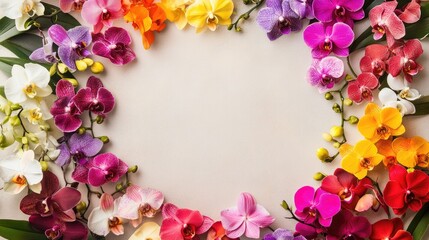 Colorful Orchid Flowers Frame with Empty Space for Text