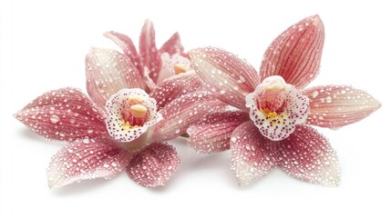 Elegant Pink Orchids with Water Drops on White Background