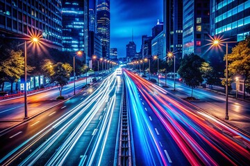 Obraz premium Minimalist Night Traffic Long Exposure Photography - City Lights Streaks