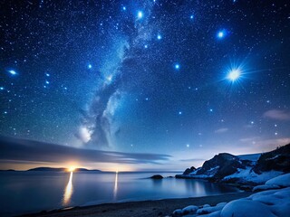 Naklejka premium Minimalist Nightscape: Starry Northern Hemisphere Sky Featuring the Pleiades