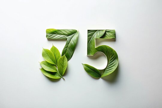 Minimalist Number 75 Leaf Design - Isolated on White Background