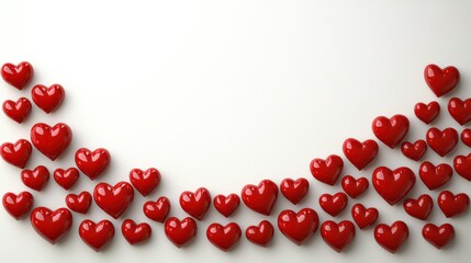 Valentines day background. Red heart, romantic gift on love white background. Valentine heart decoration for flat lay banner with copy space