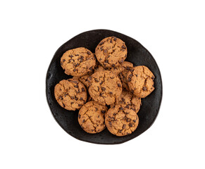 Chocolate chips cookies isolated, American biscuits, cocoa confectionery cake, sweet morsels bakery