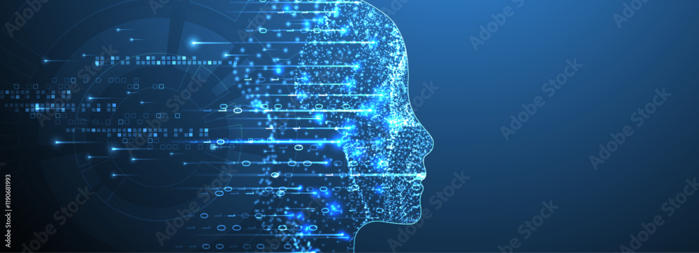 Aufkleber Artificial Intelligence. Technical background with a silhouette of a man. Big data concept. Machine cyber mind.