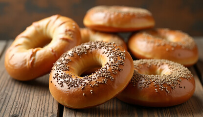 Golden Brown Bagels Close-Up Shot