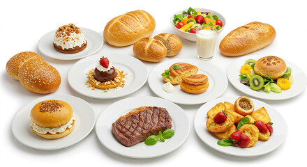 Delicious Food Platter Bread Cakes Steak Fruit Salad