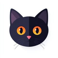 Obraz premium Cute black cat head, flat design, white background, Halloween, digital art, icon