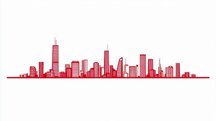 Fototapeta premium Red Cityscape Skyline Illustration Minimalist Urban Architecture Design