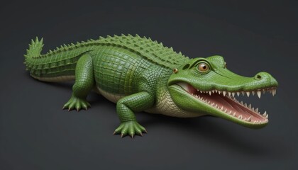 Obraz premium 3D Render of a Friendly Green Alligator