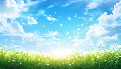 Sunny Day Bright Sky Lush Green Grass Field