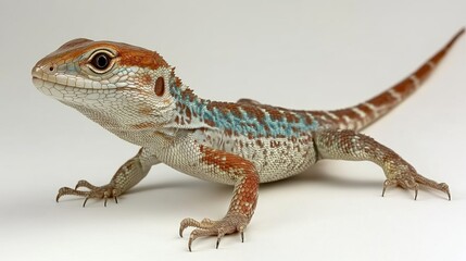 Obraz premium Colorful Lizard Portrait with Bright Scales on Neutral Background