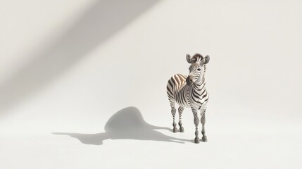 Fototapeta premium Realistic zebra standing on a light background casting a shadow
