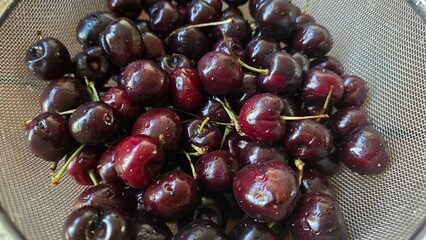 Freshly washed and packed fruits. cherry