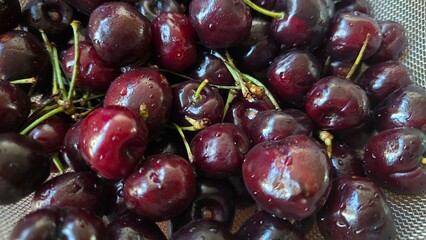 Freshly washed and packed fruits. cherry