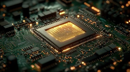 Obraz premium Conceptual CPU illustration with futuristic HUD elements, showing a modern chip designed for big data processing