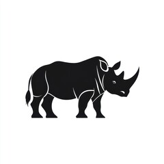 Fototapeta premium Silhouette Rhino Standing, African Savanna Background, Logo Design