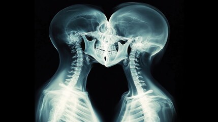 Romantic Skeletons in a Heart-Shaped Embrace X-Ray Art