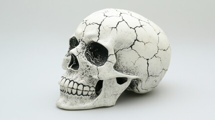 Cracked Decorative Skull in Side View with Exposed Details