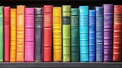 Naklejka premium Colorful Row of Vintage Leather Bound Books on a Shelf