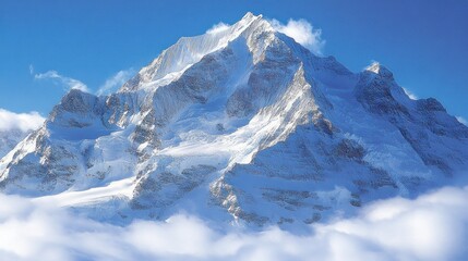 Majestic Snow-Covered Mountain Peak in a Cloudy Sky - Ideal for Nature and Adventure Themes
