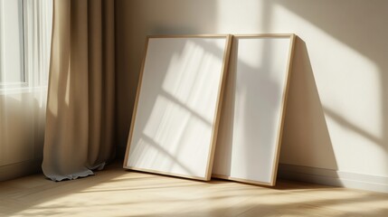 Blank Canvas Frames Leaning Against Wall in Bright Room Light