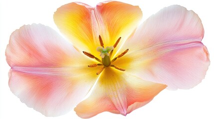 Beautiful Pink and Yellow Tulip Blossom Isolated on White Background
