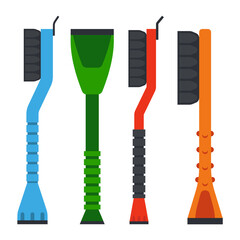 Ice scrapers for cars vector cartoon set isolated on a white background.