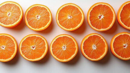 Fresh Orange Slices Arranged Neatly on a White Surface