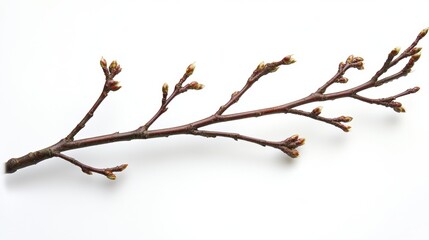 Fototapeta premium Branch with Budding Leaves Against White Background