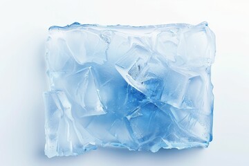 Fototapeta premium Large cracked ice block with frozen texture on a white background. Macro shot for design and print.