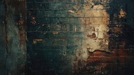 Obraz premium A panoramic shot of a rustic brick wall with a faded patina, capturing intricate details of timeworn bricks 