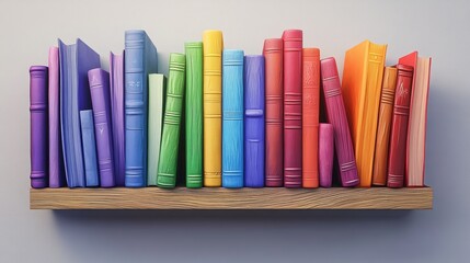 Naklejka premium Colorful Collection of Books on a Wooden Shelf Display